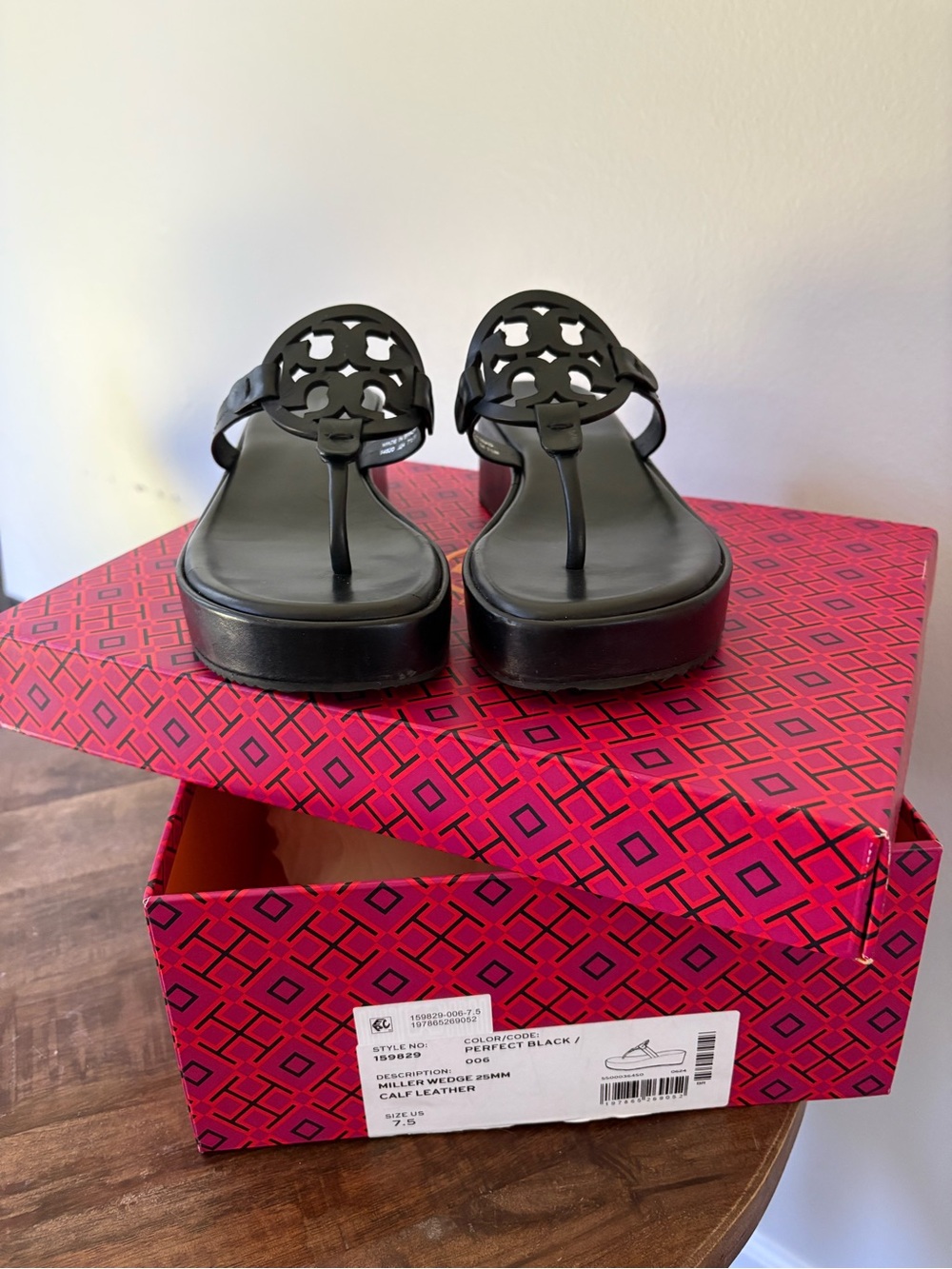 Tory Burch Black Leather Miller Platform Thong Sandals